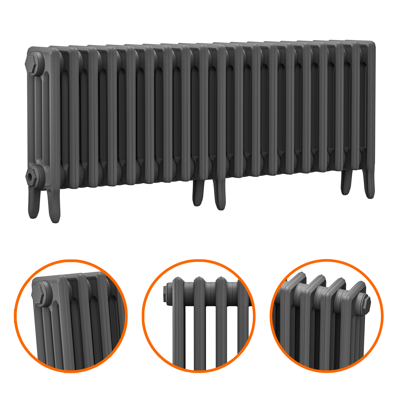 460 x 1190mm Grey Traditional 4 Column Cast Iron Radiator