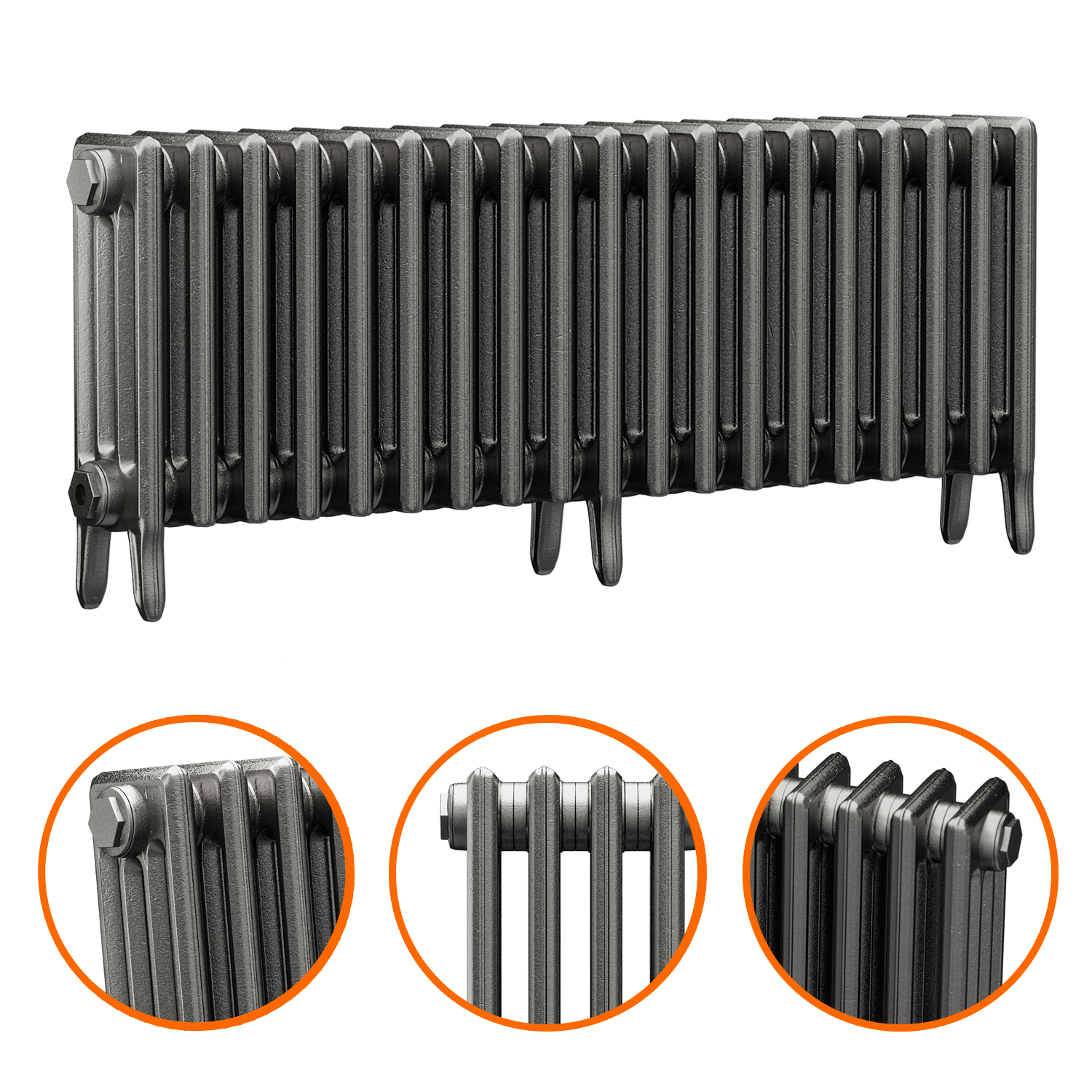 460 x 1190mm Raw Metal Traditional 4 Column Cast Iron Radiator