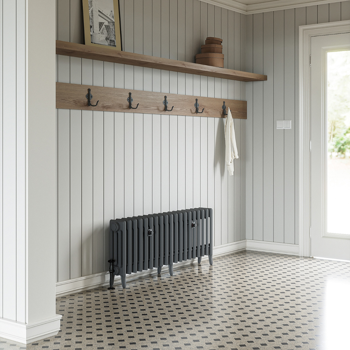 460 x 1190mm Grey Traditional 4 Column Cast Iron Radiator