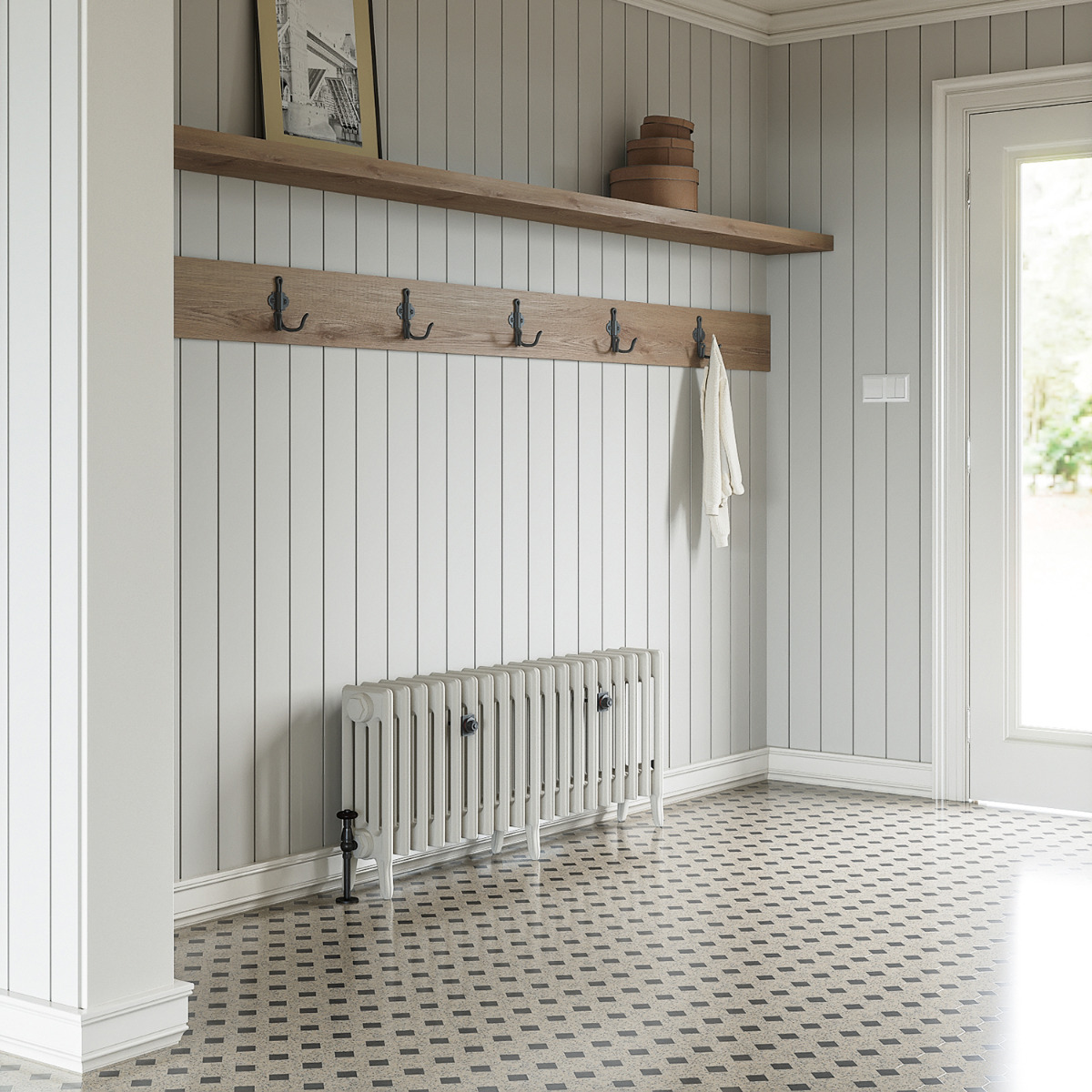 460 x 1190mm White Traditional 4 Column Cast Iron Radiator