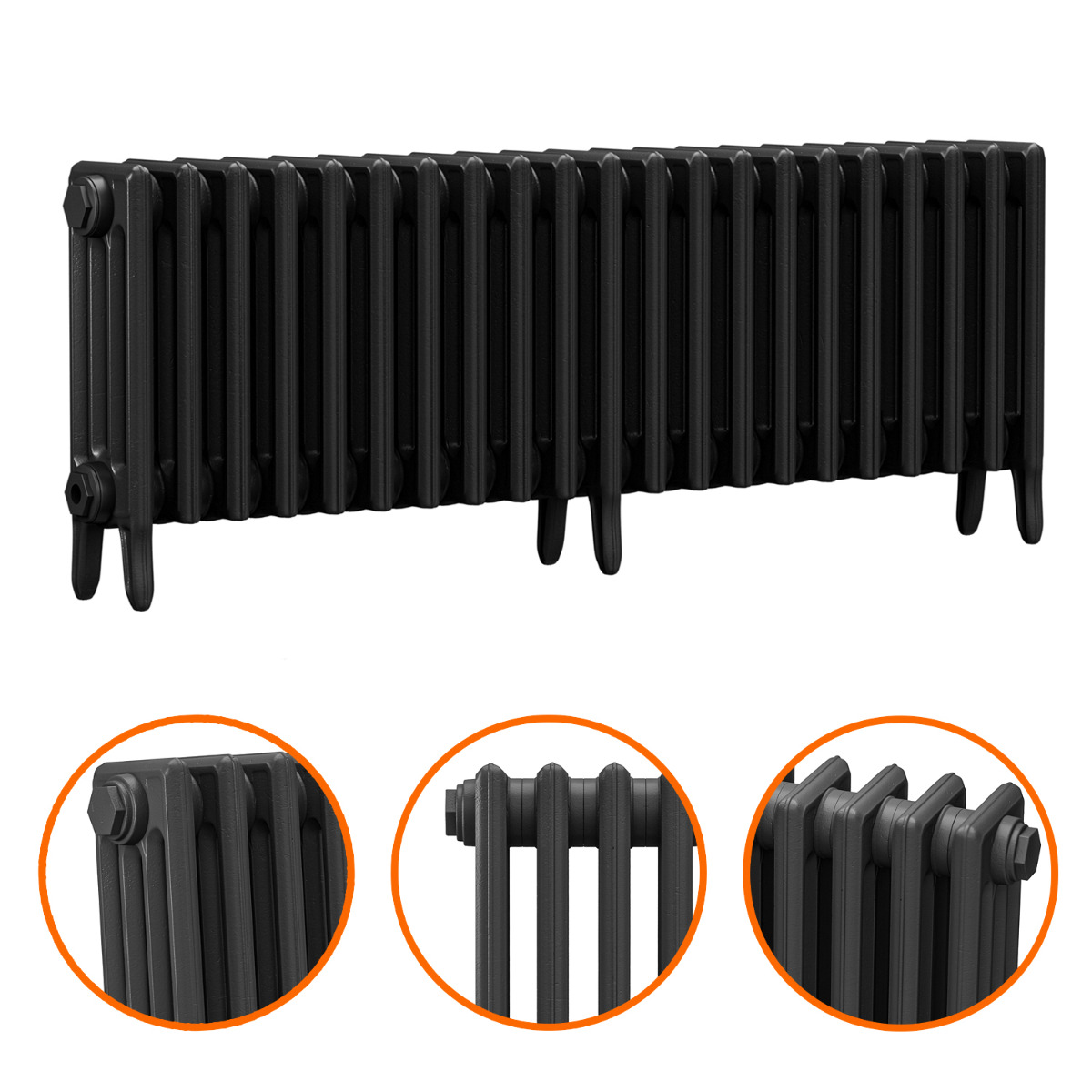 460 x 1310mm Black Traditional 4 Column Cast Iron Radiator