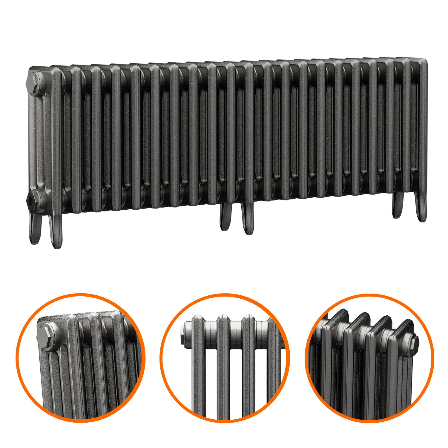 460 x 1310mm Raw Metal Traditional 4 Column Cast Iron Radiator