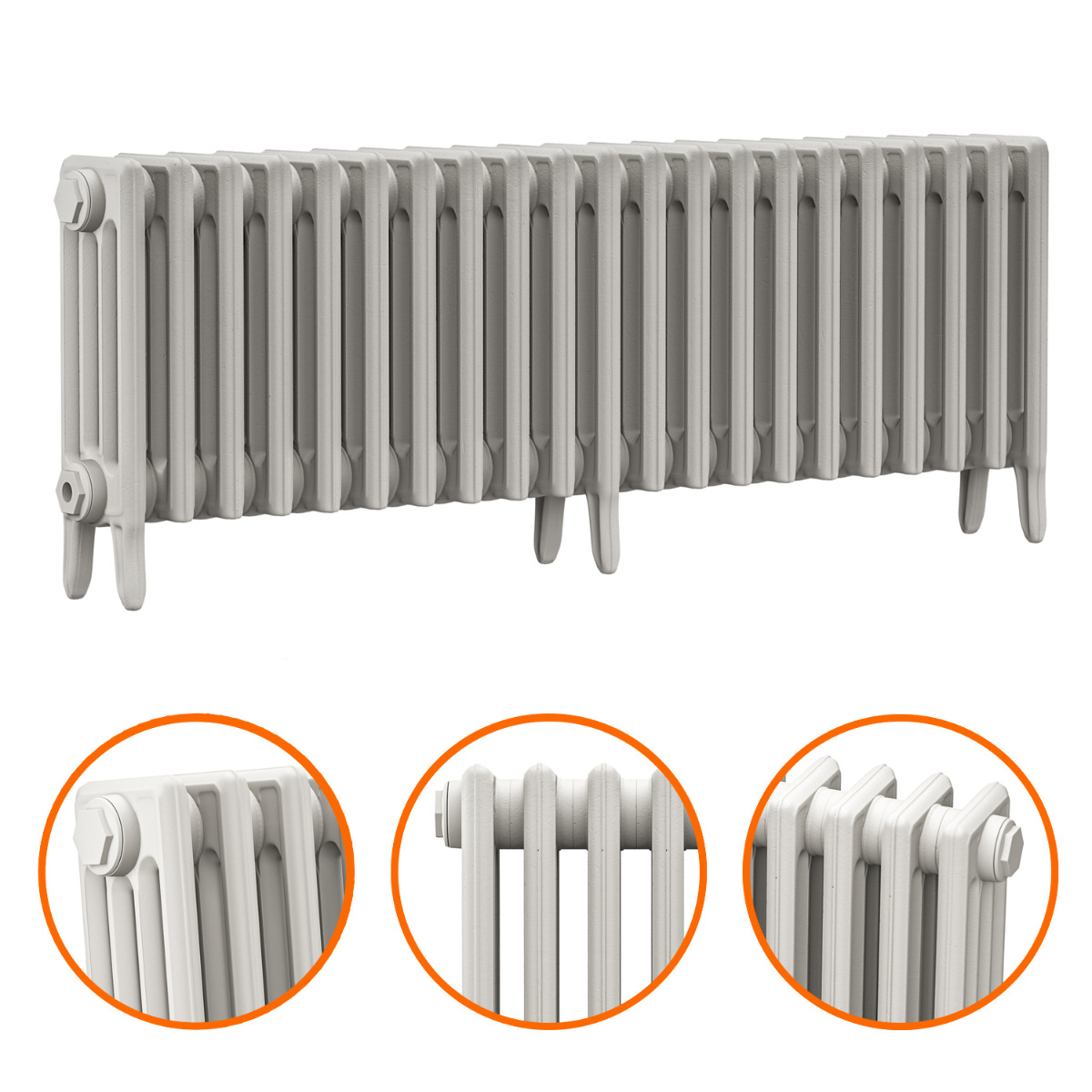460 x 1310mm White Traditional 4 Column Cast Iron Radiator