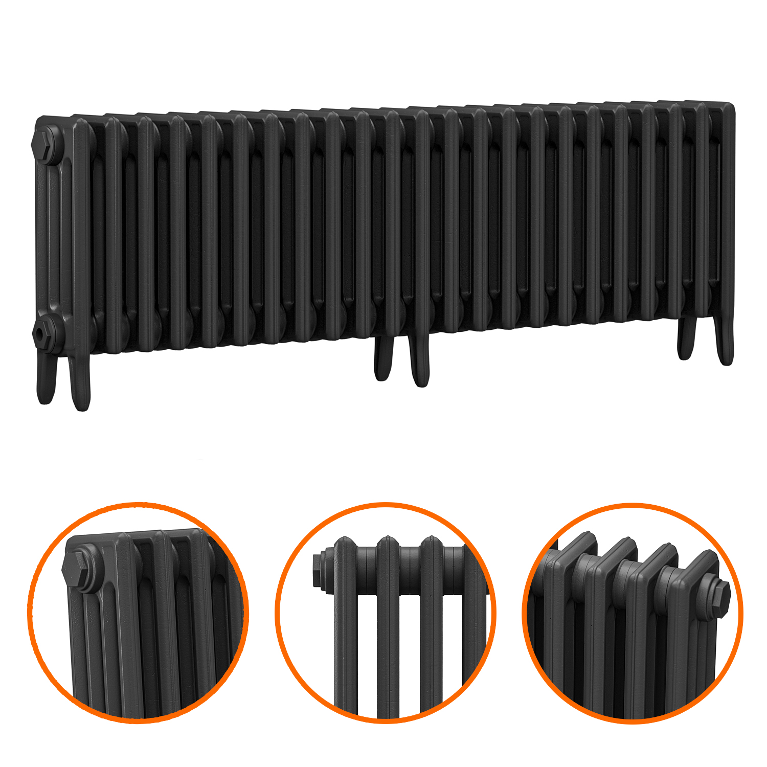 460 x 1430mm Black Traditional 4 Column Cast Iron Radiator