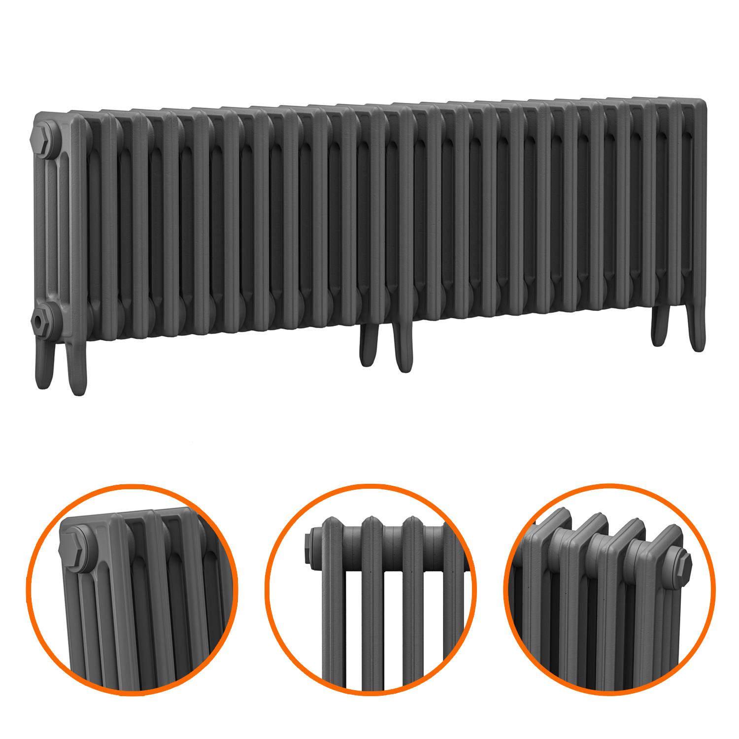460 x 1430mm Grey Traditional 4 Column Cast Iron Radiator