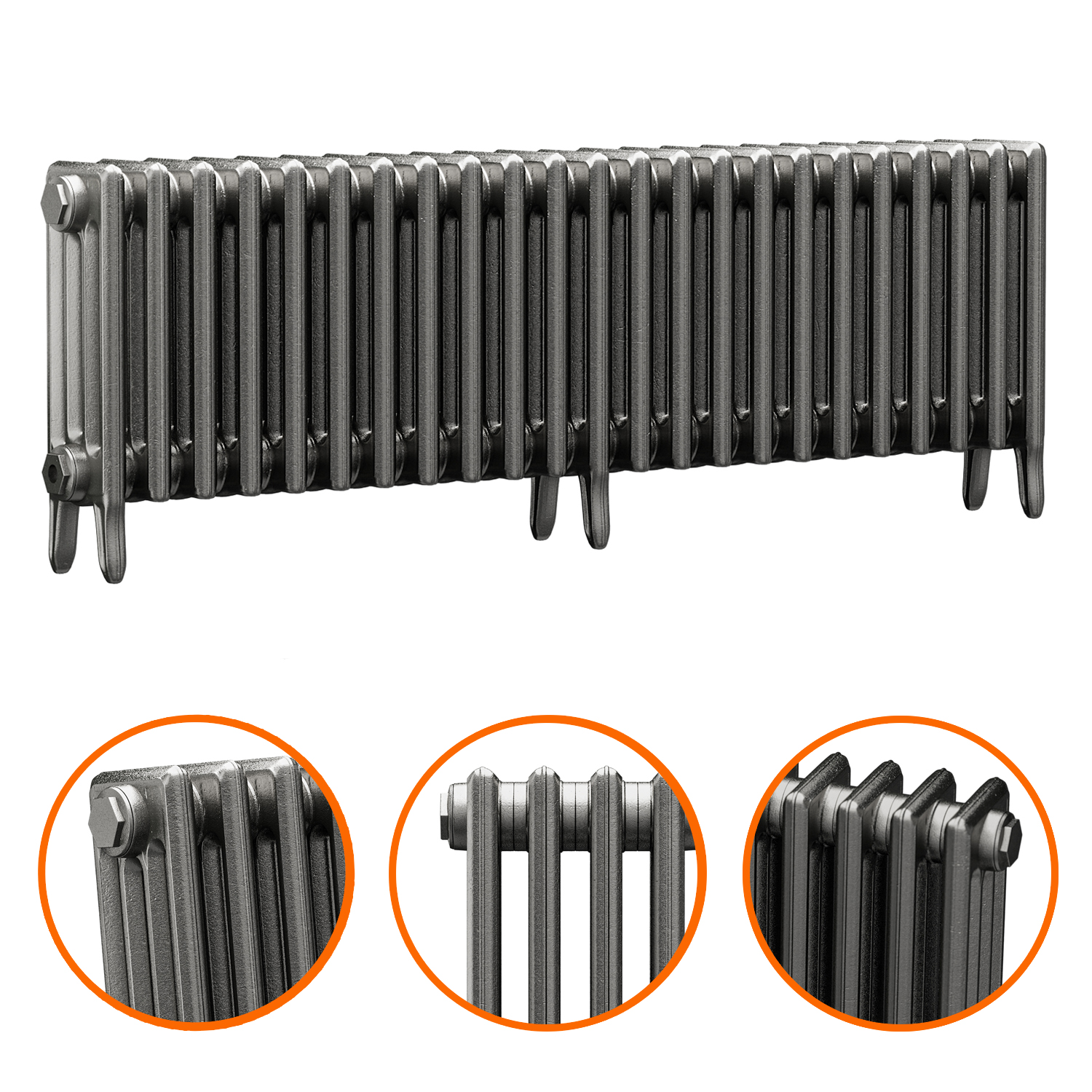 460 x 1430mm Raw Metal Traditional 4 Column Cast Iron Radiator