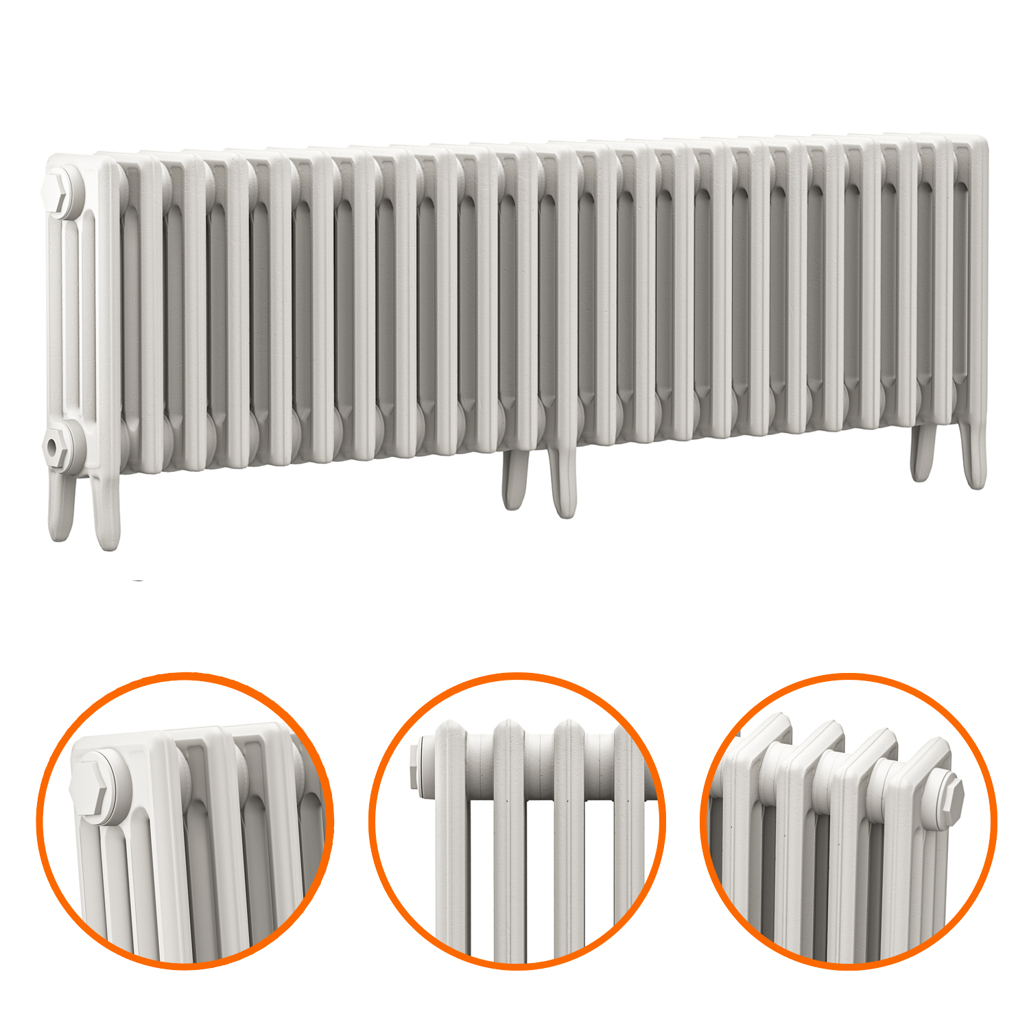 460 x 1430mm White Traditional 4 Column Cast Iron Radiator