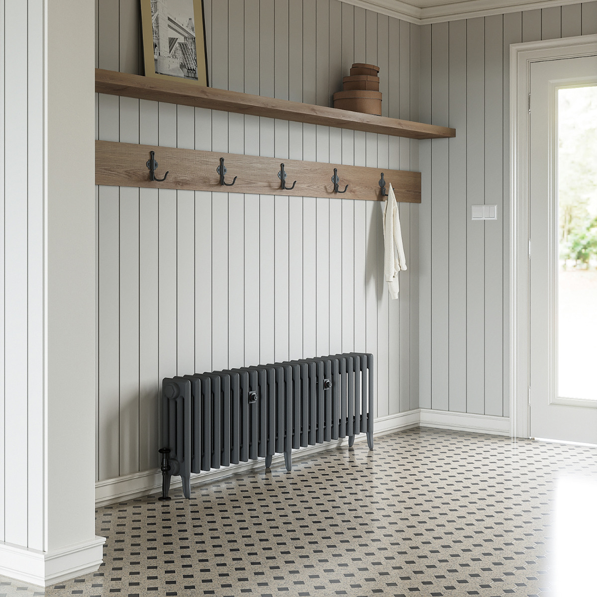 460 x 1430mm Grey Traditional 4 Column Cast Iron Radiator