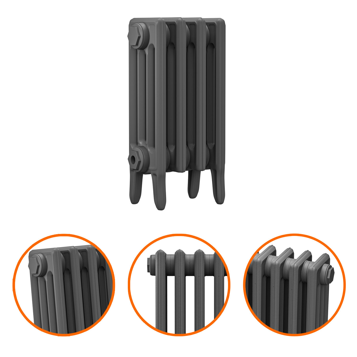 460 x 290mm Grey Traditional 4 Column Cast Iron Radiator