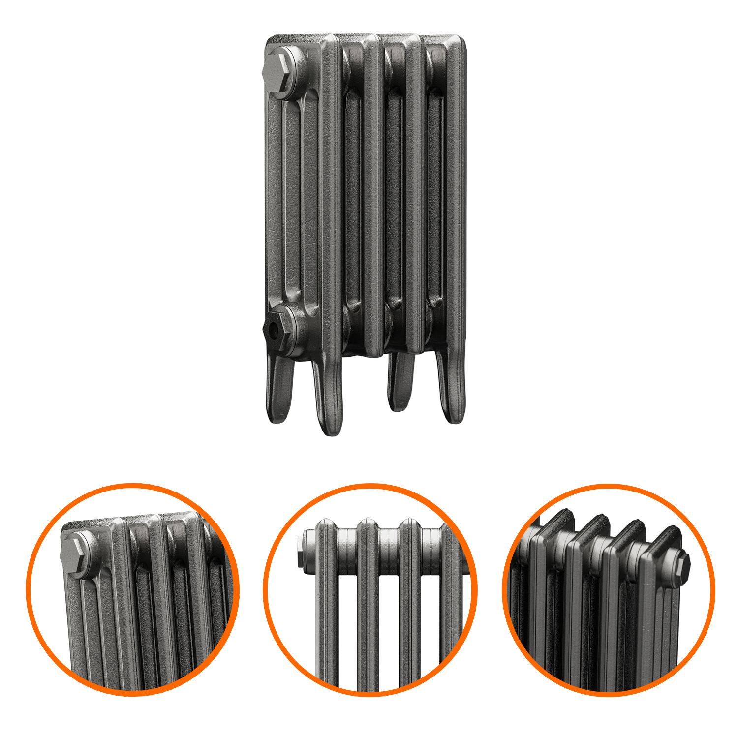 460 x 290mm Raw Metal Traditional 4 Column Cast Iron Radiator