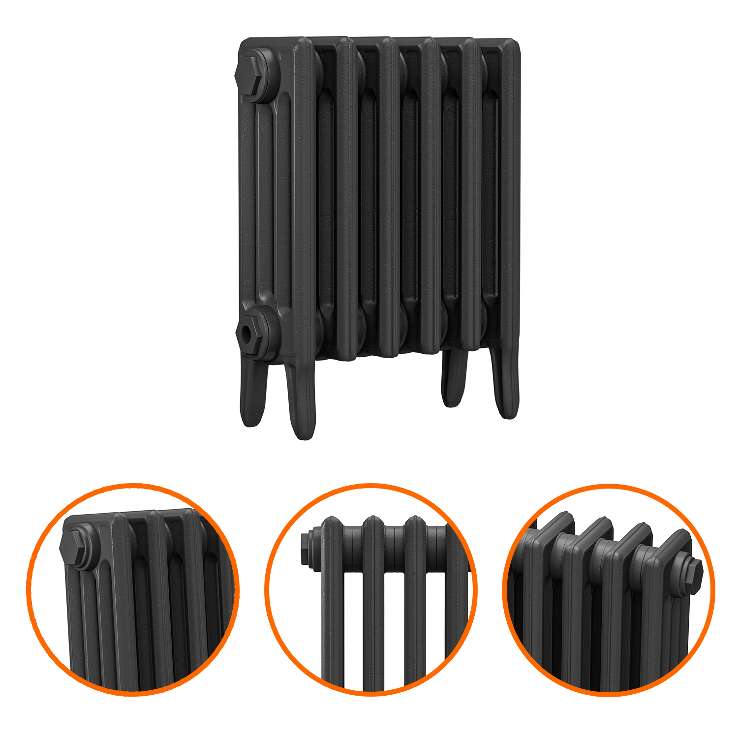 460 x 410mm Black Traditional 4 Column Cast Iron Radiator