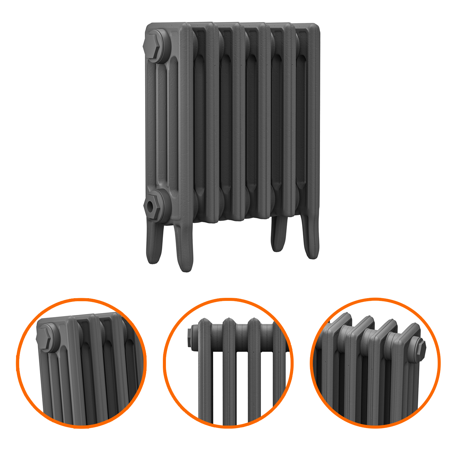 460 x 410mm Grey Traditional 4 Column Cast Iron Radiator