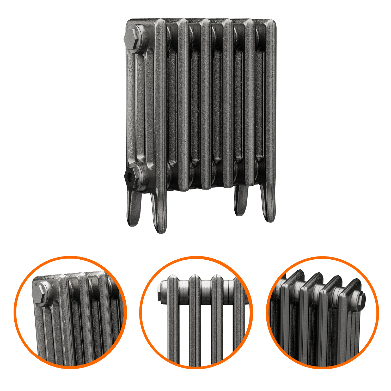 460 x 410mm Raw Metal Traditional 4 Column Cast Iron Radiator