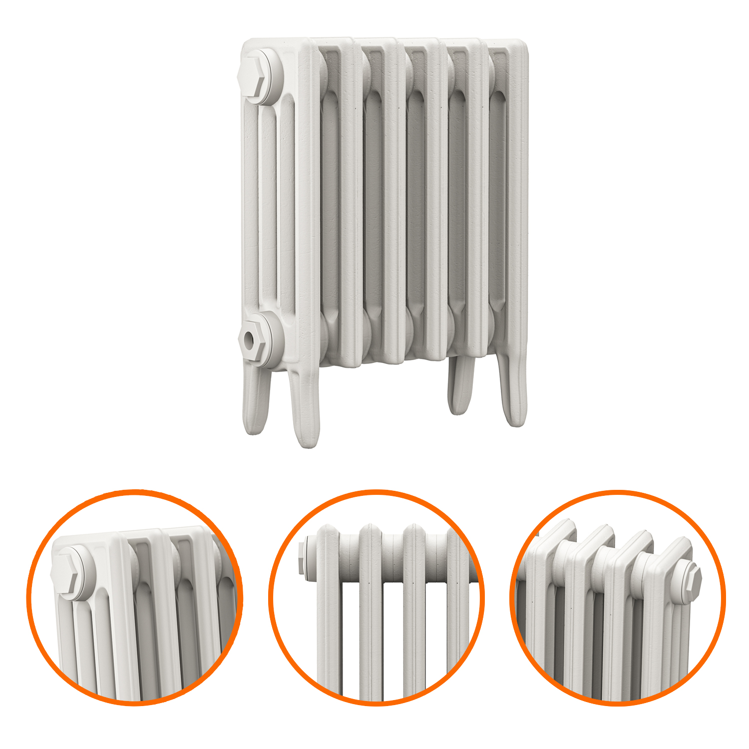 460 x 410mm White Traditional 4 Column Cast Iron Radiator
