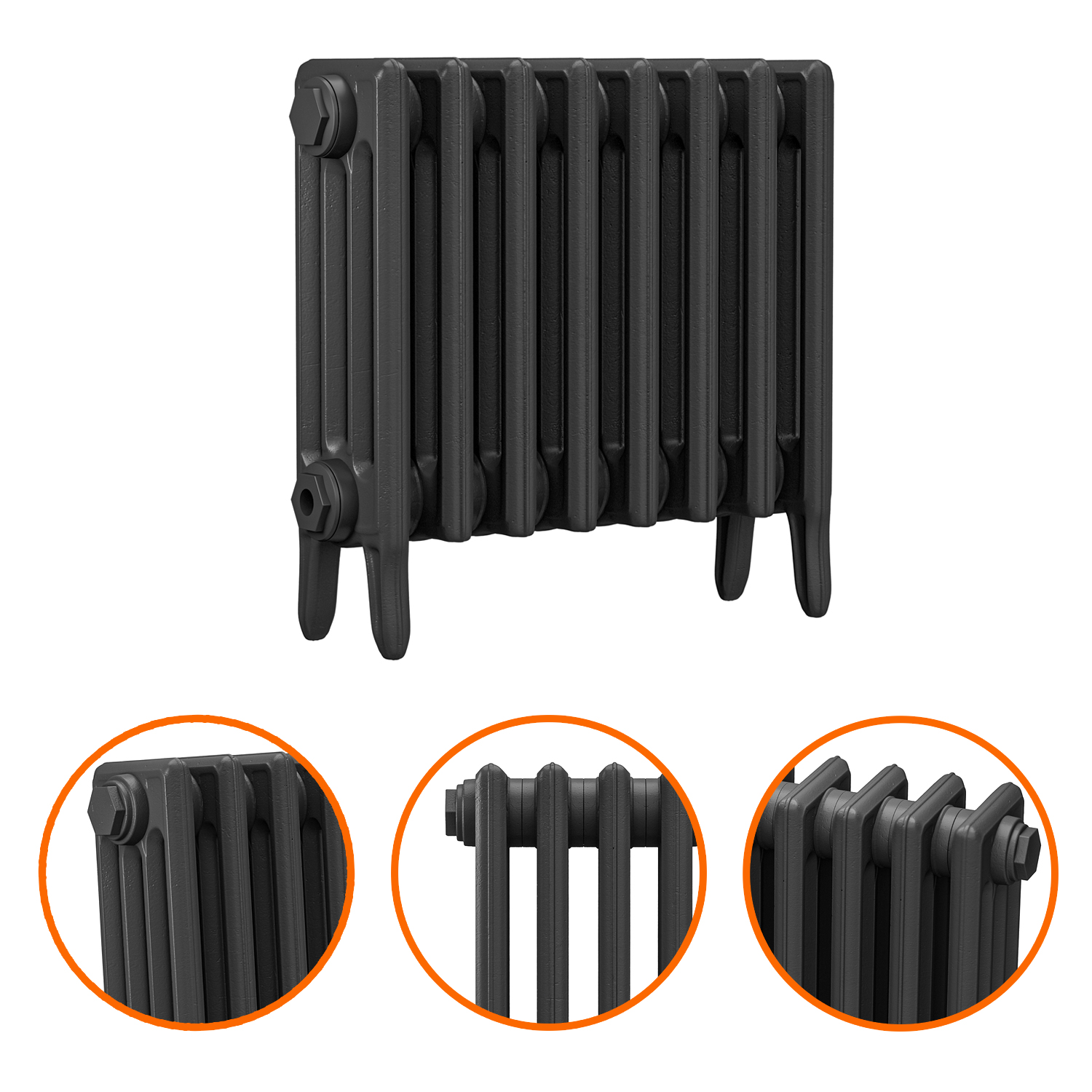 460 x 530mm Black Traditional 4 Column Cast Iron Radiator