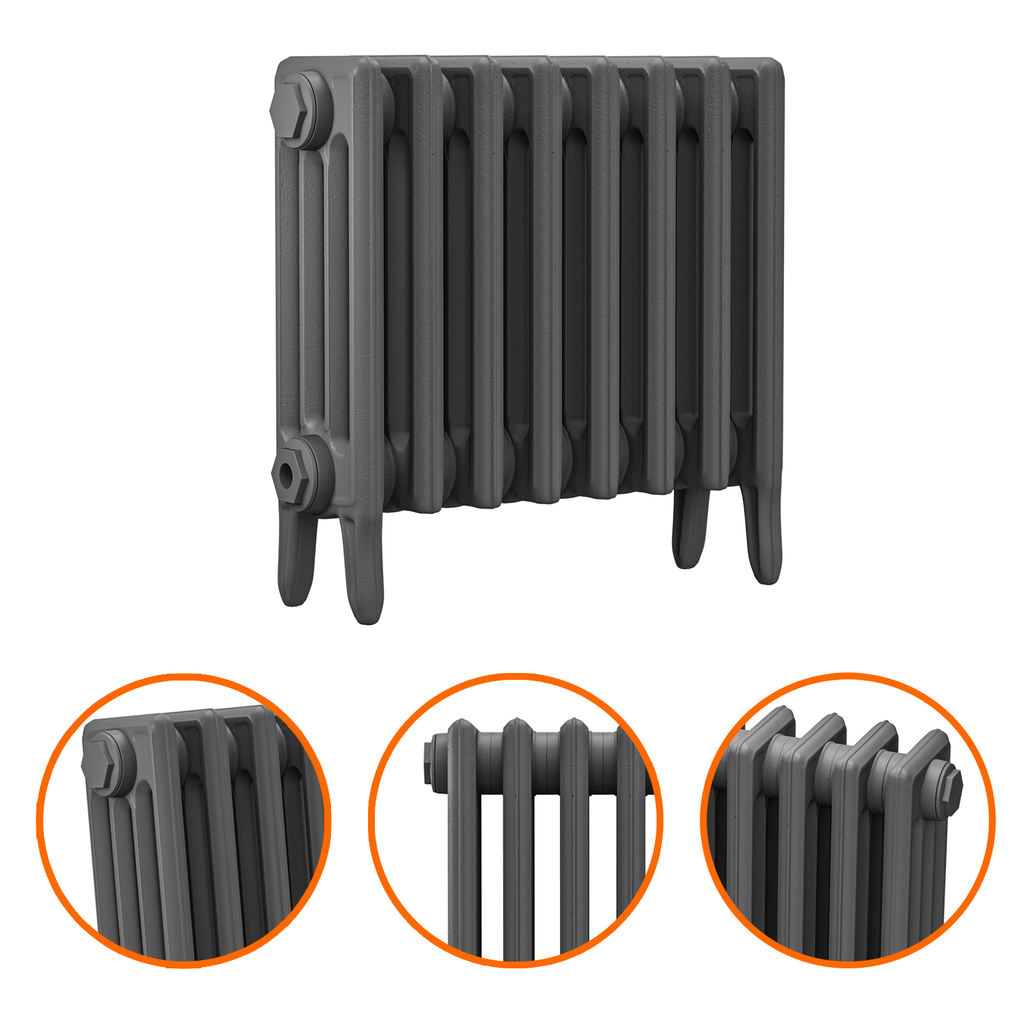 460 x 530mm Grey Traditional 4 Column Cast Iron Radiator