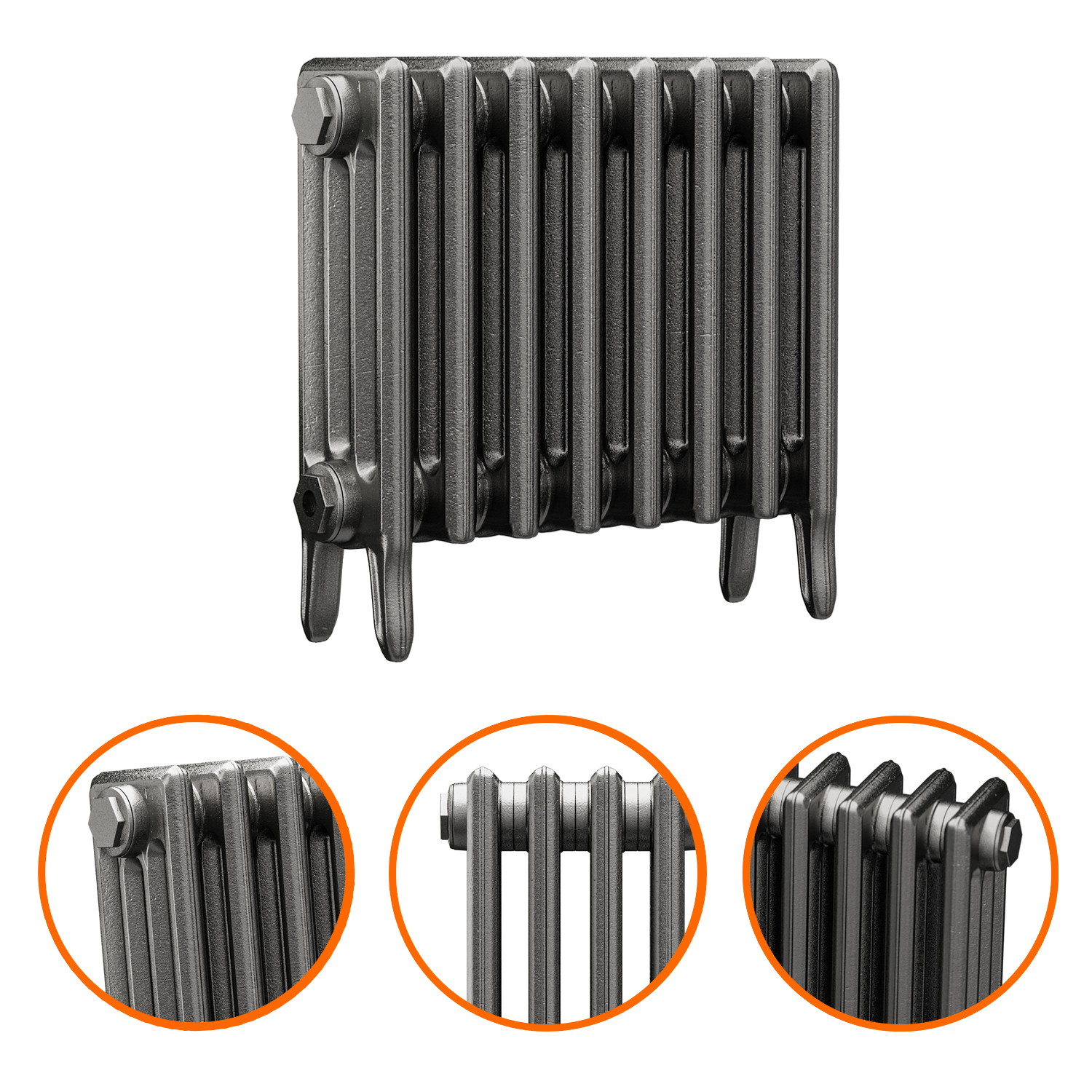460 x 530mm Raw Metal Traditional 4 Column Cast Iron Radiator