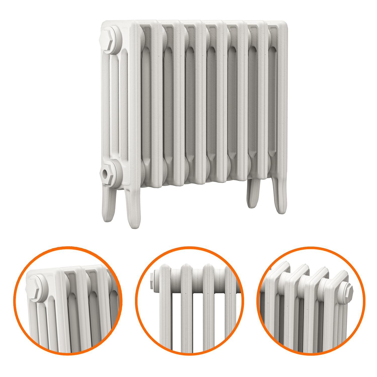 460 x 530mm White Traditional 4 Column Cast Iron Radiator