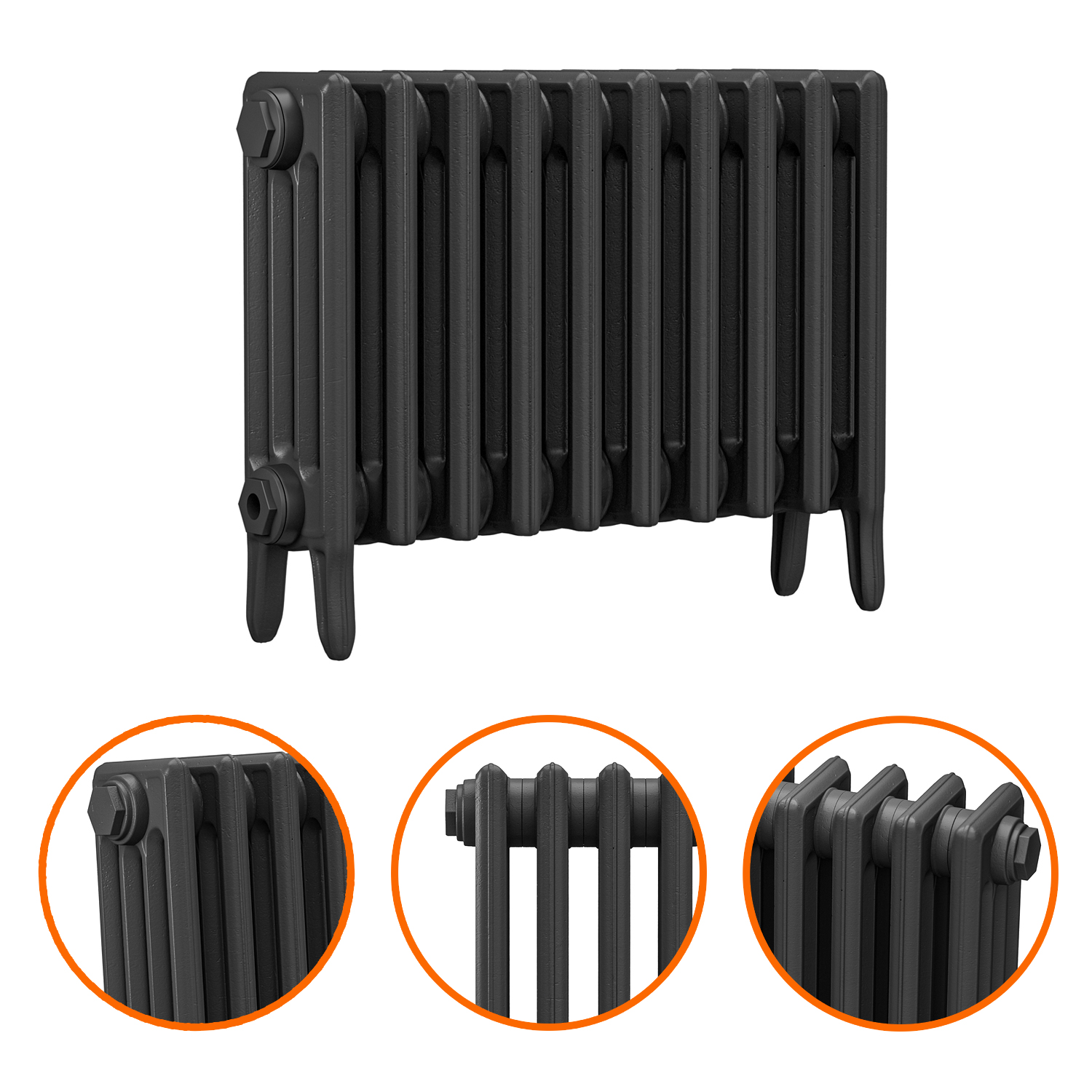 460 x 650mm Black Traditional 4 Column Cast Iron Radiator