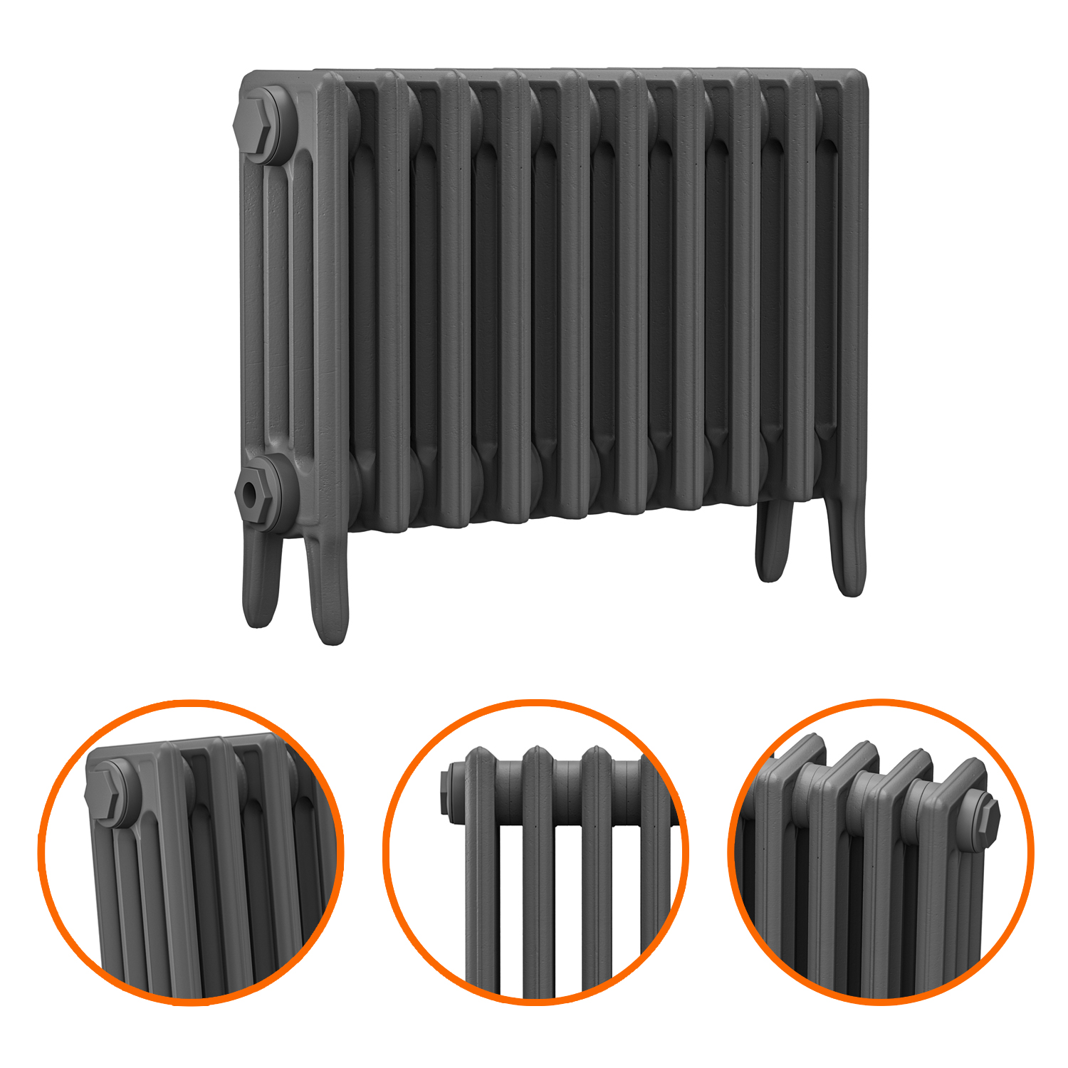 460 x 650mm Grey Traditional 4 Column Cast Iron Radiator