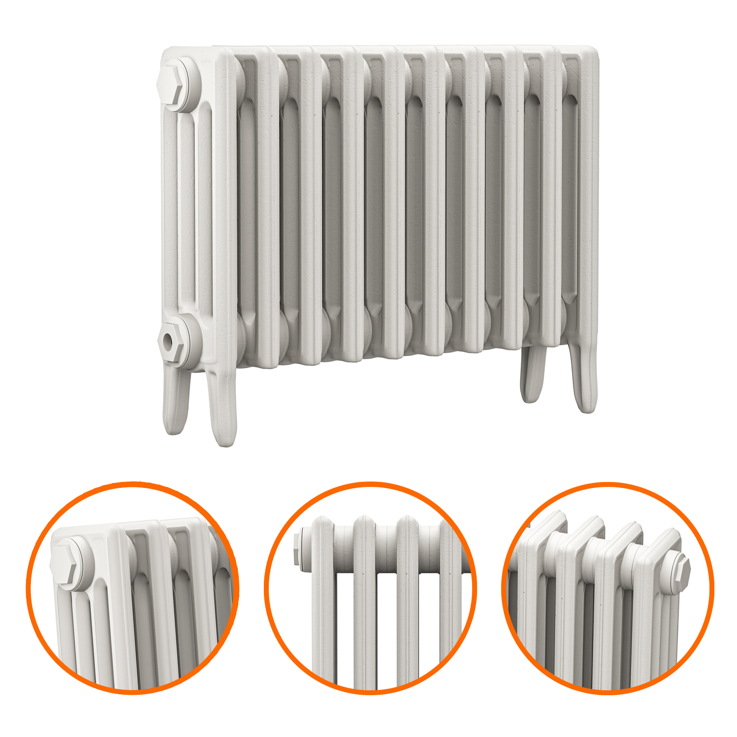 460 x 650mm White Traditional 4 Column Cast Iron Radiator