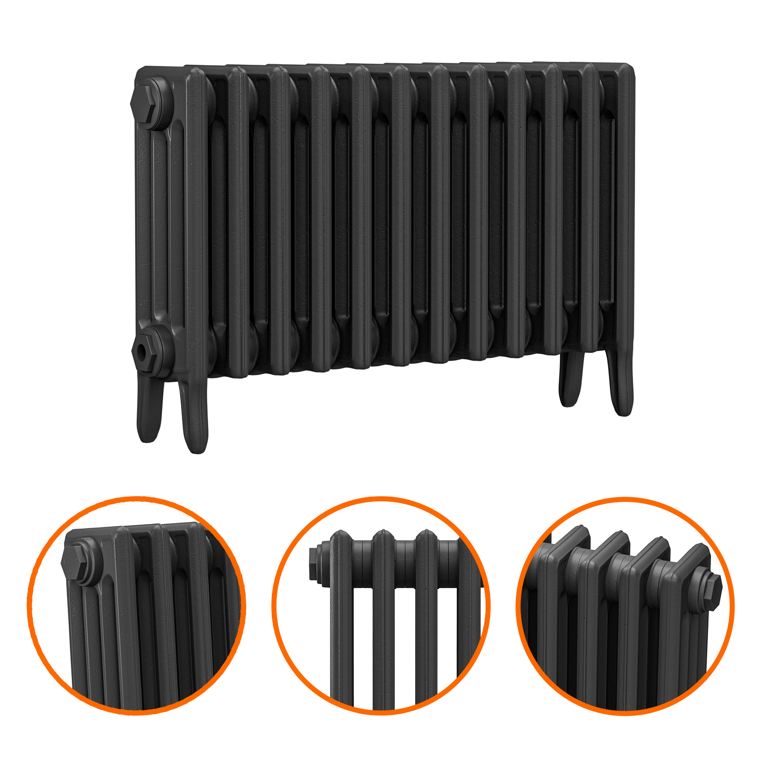 460 x 770mm Black Traditional 4 Column Cast Iron Radiator
