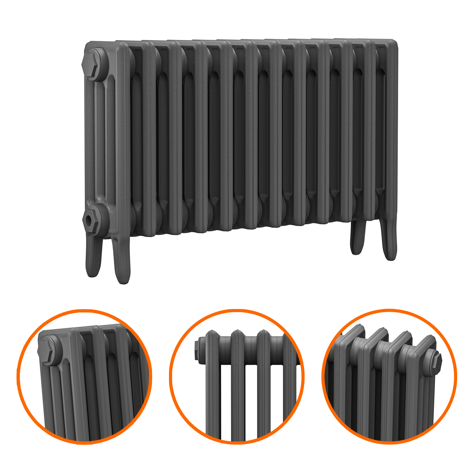 460 x 770mm Grey Traditional 4 Column Cast Iron Radiator