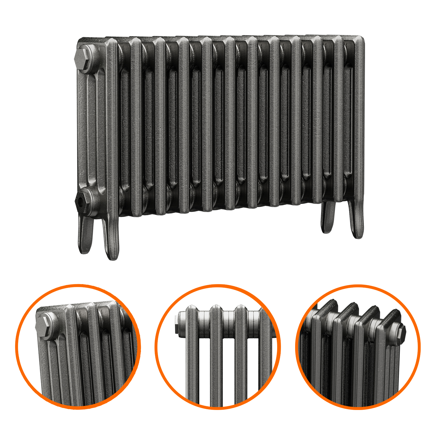 460 x 650mm Raw Metal Traditional 4 Column Cast Iron Radiator