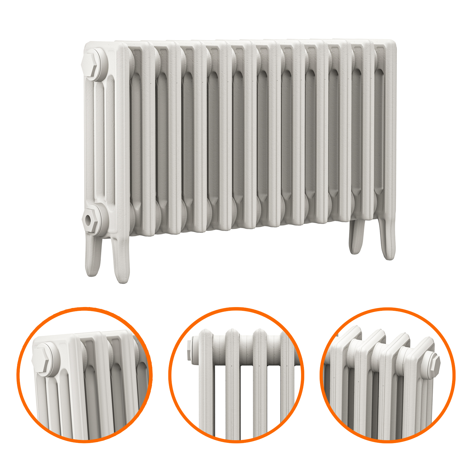 460 x 770mm White Traditional 4 Column Cast Iron Radiator