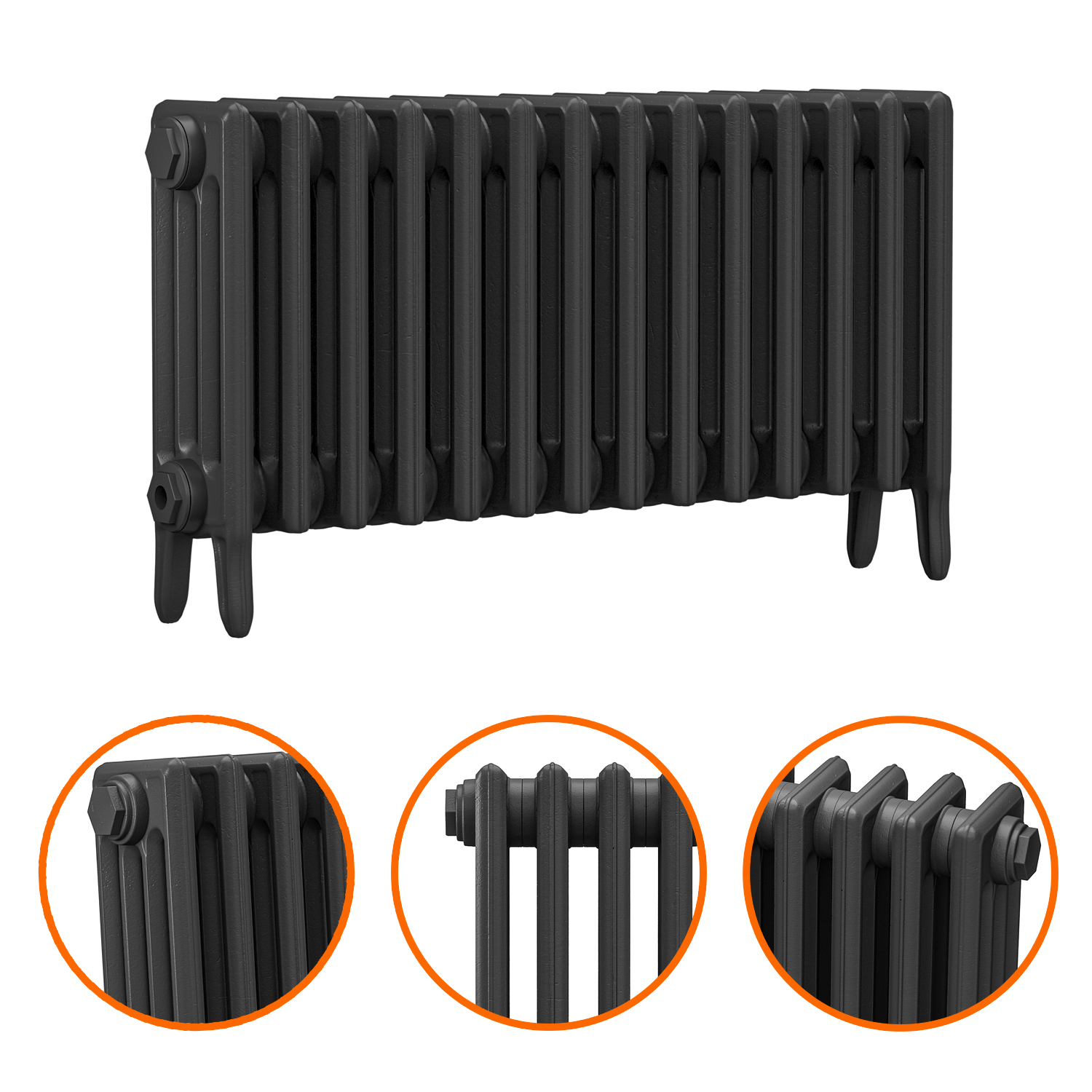 460 x 890mm Black Traditional 4 Column Cast Iron Radiator