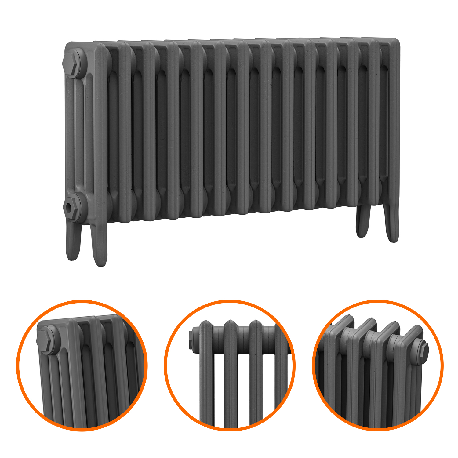 460 x 890mm Grey Traditional 4 Column Cast Iron Radiator