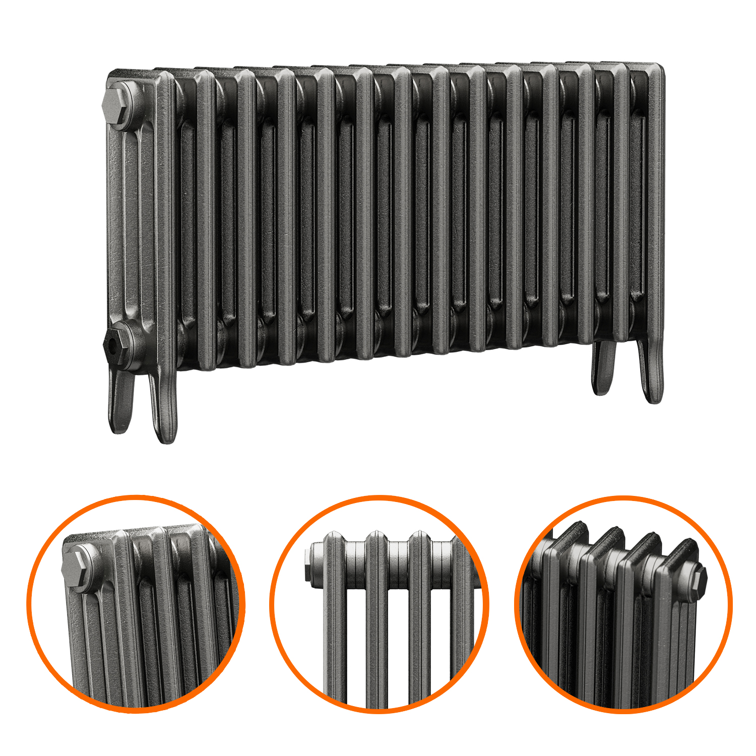 460 x 890mm Raw Metal Traditional 4 Column Cast Iron Radiator