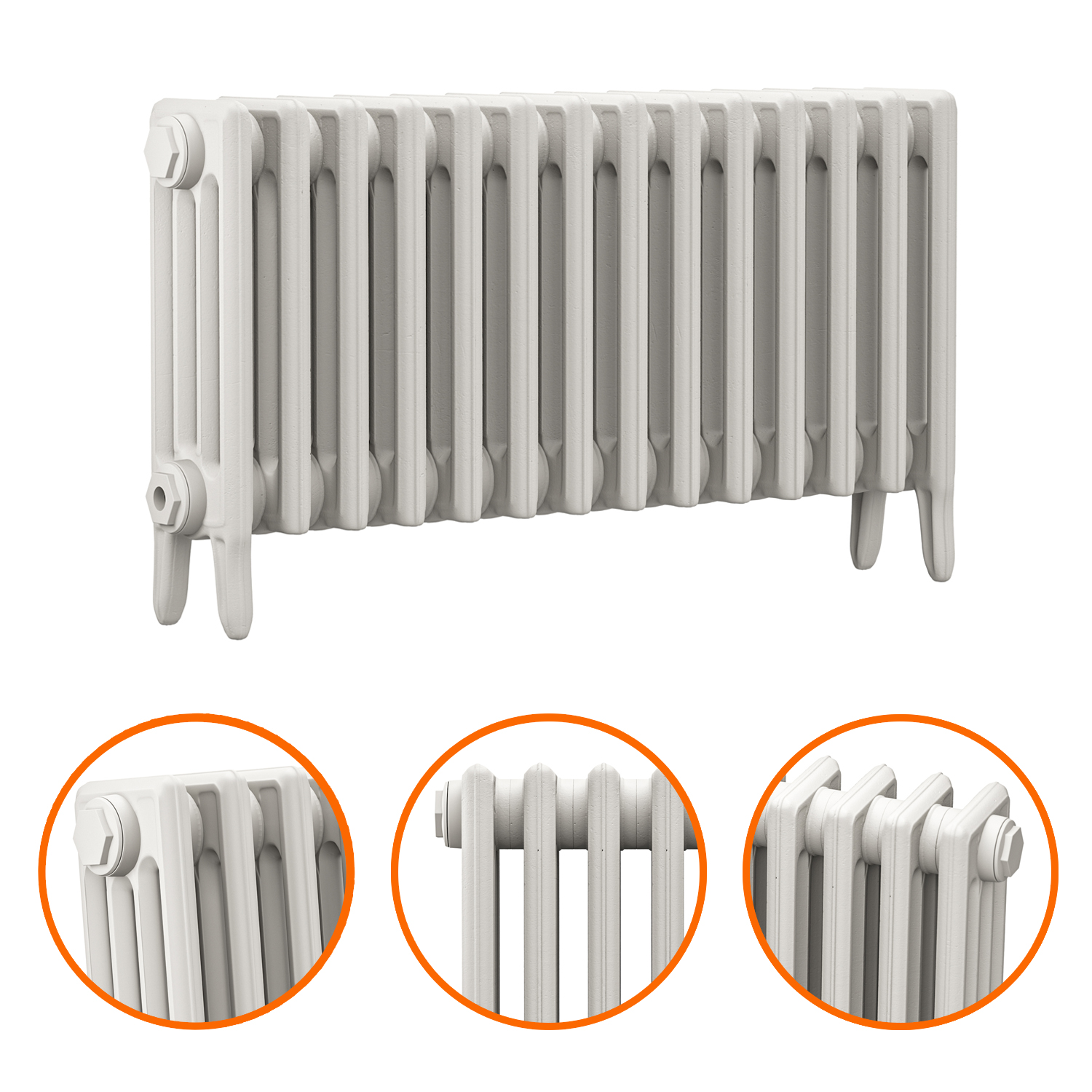 460 x 890mm White Traditional 4 Column Cast Iron Radiator