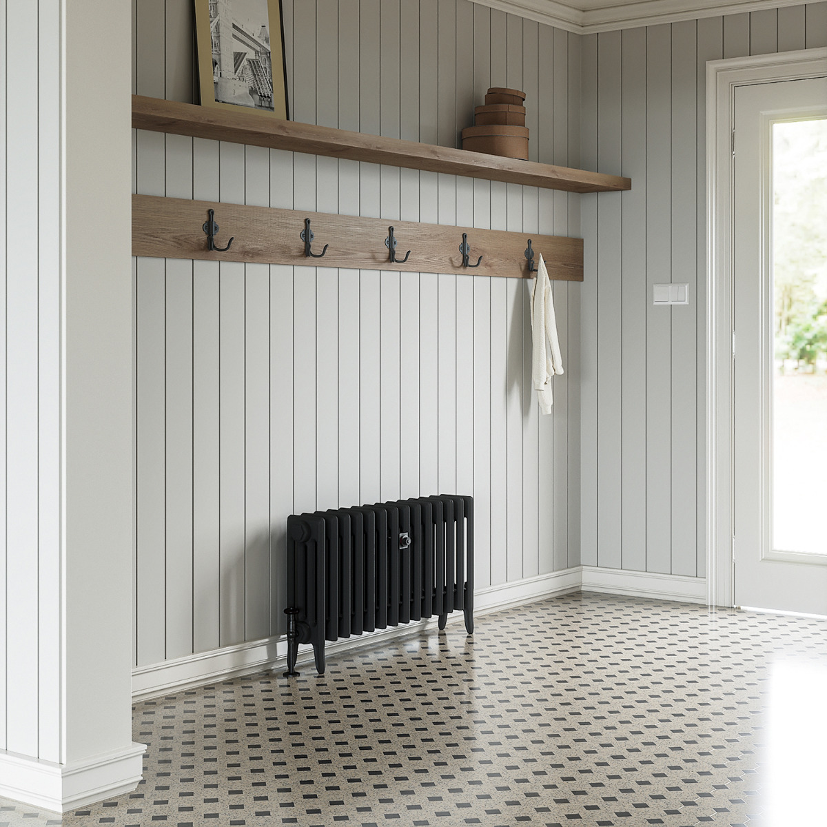 460 x 890mm Black Traditional 4 Column Cast Iron Radiator