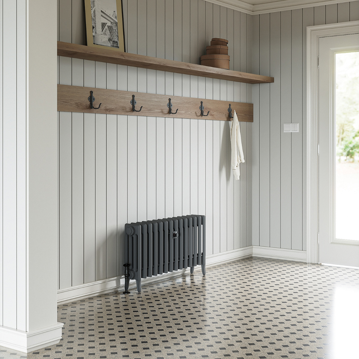460 x 890mm Grey Traditional 4 Column Cast Iron Radiator