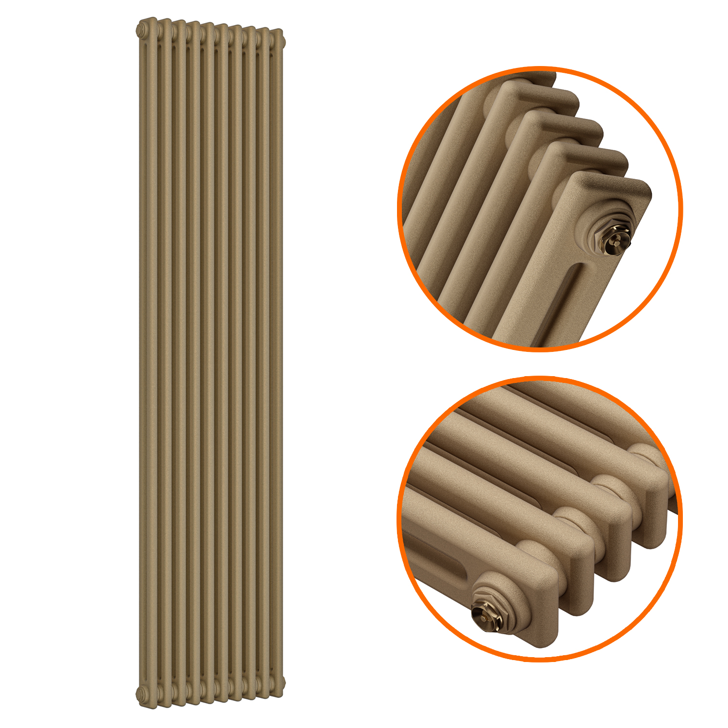1500 x 470mm Antique Brass Vertical Traditional 2 Column Radiator