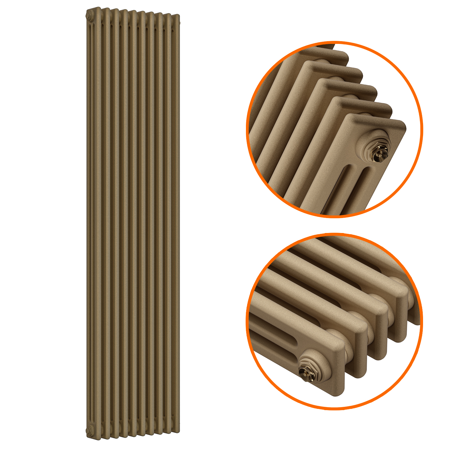 1500 x 470mm Antique Brass Vertical Traditional 3 Column Radiator