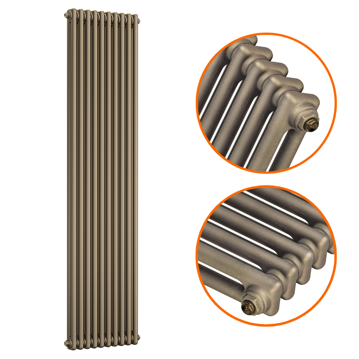 1500 x 470mm Antique Brass Vertical Traditional 2 Column Radiator