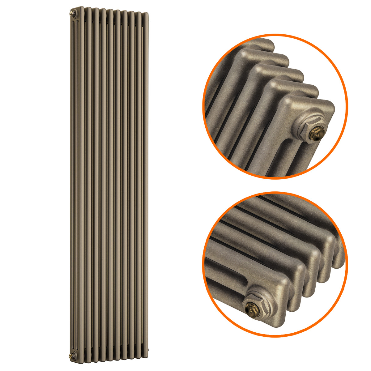 1500 x 470mm Antique Brass Vertical Traditional 3 Column Radiator