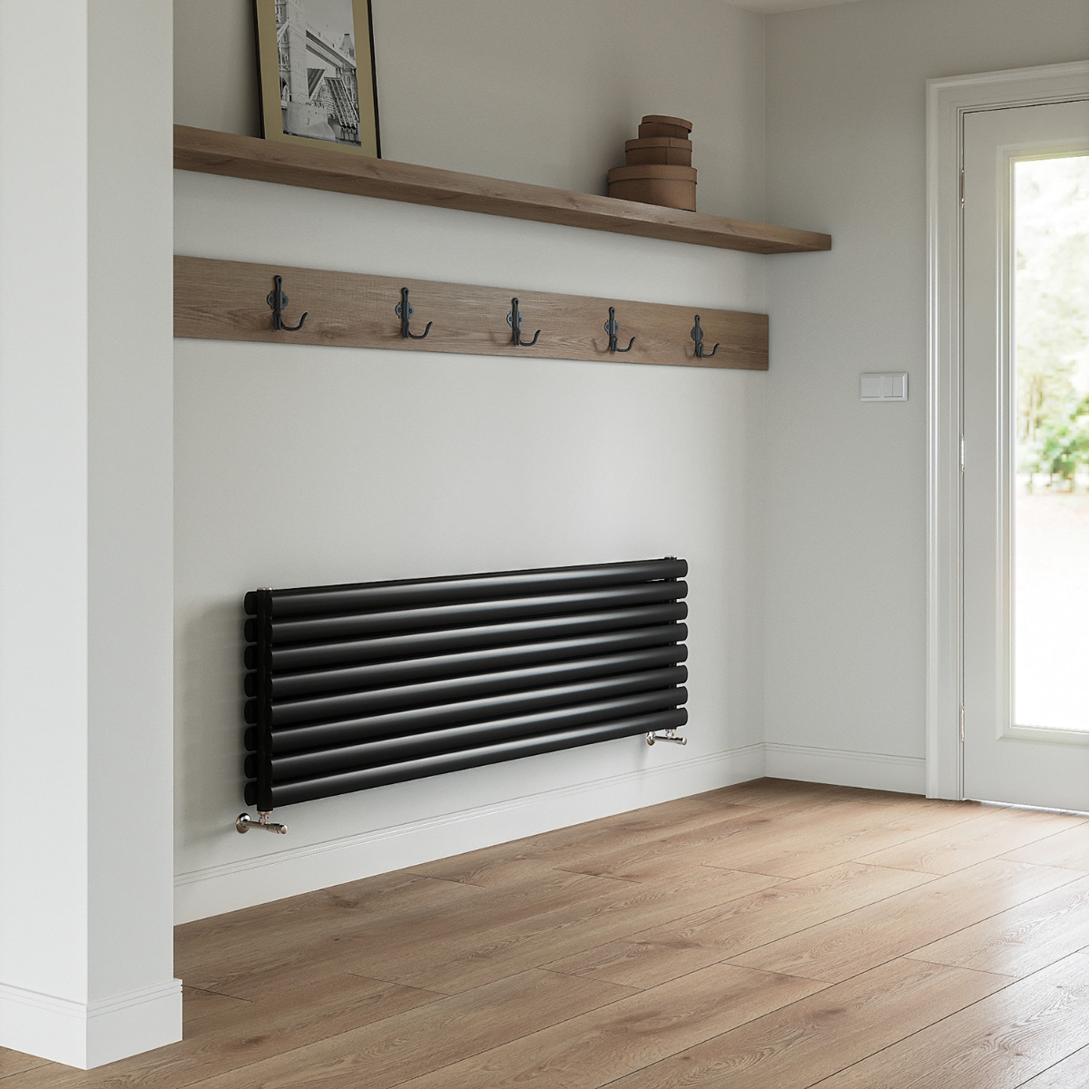 Landscape Radiator 472mm x 1780mm Black Double Oval Tube Horizontal / Landscape Radiator