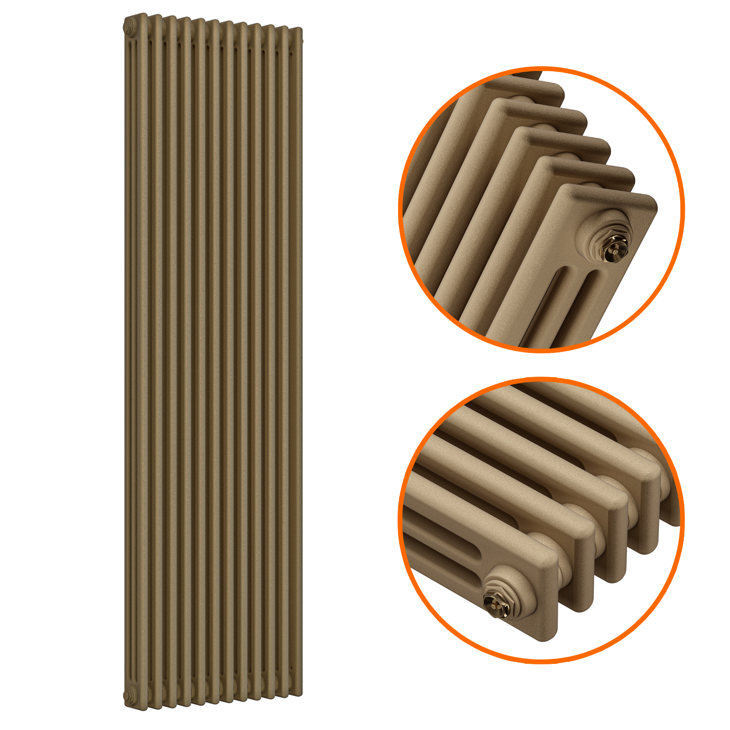 1500 x 560mm Antique Brass Vertical Traditional 3 Column Radiator