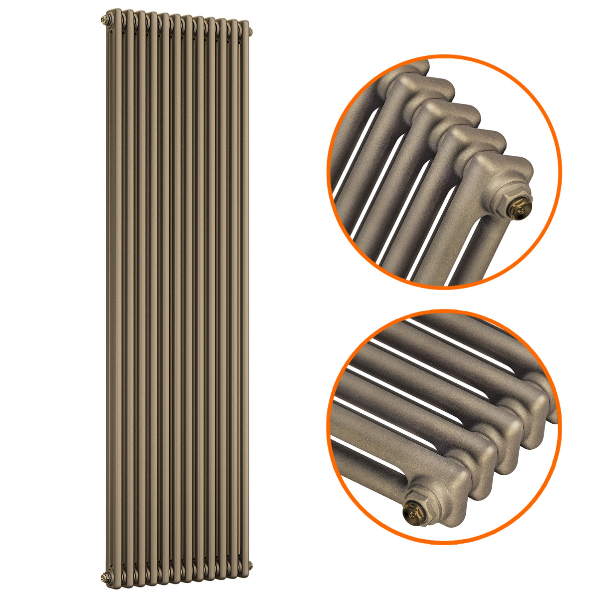 1500 x 560mm Antique Brass Vertical Traditional 2 Column Radiator