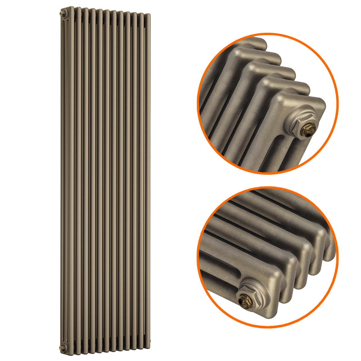 1500 x 560mm Antique Brass Vertical Traditional 3 Column Radiator