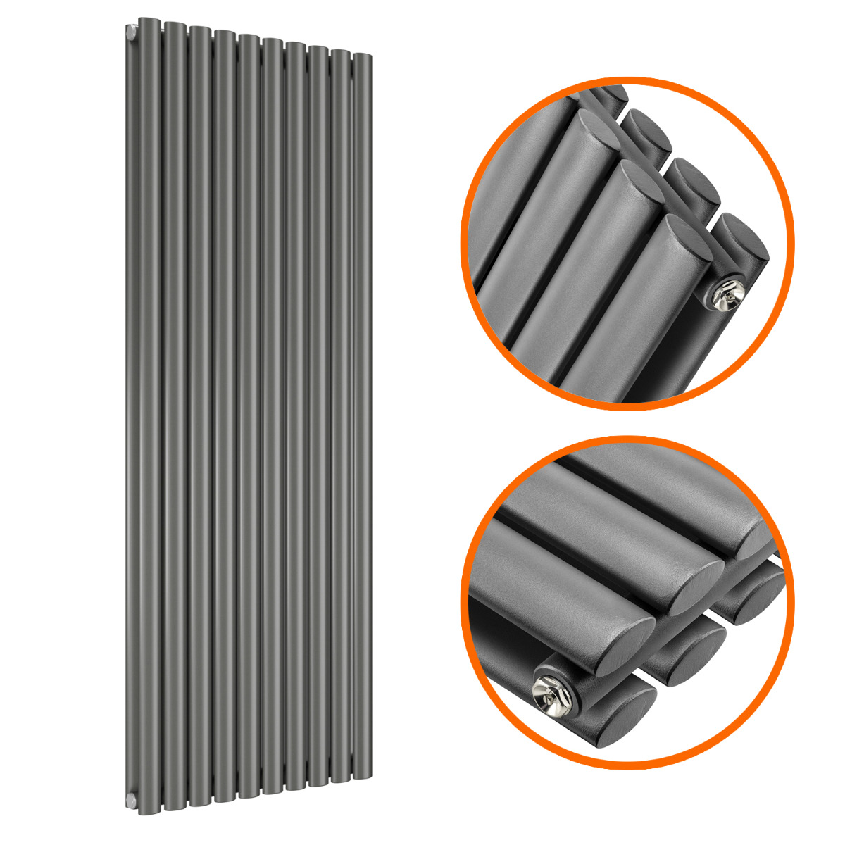 1780 x 590mm Anthracite Double Oval Tube Vertical Radiator 