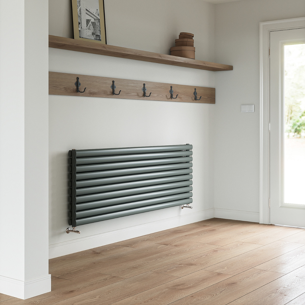 590mm x 1600mm Anthracite Double Oval Tube Horizontal / Landscape Radiator