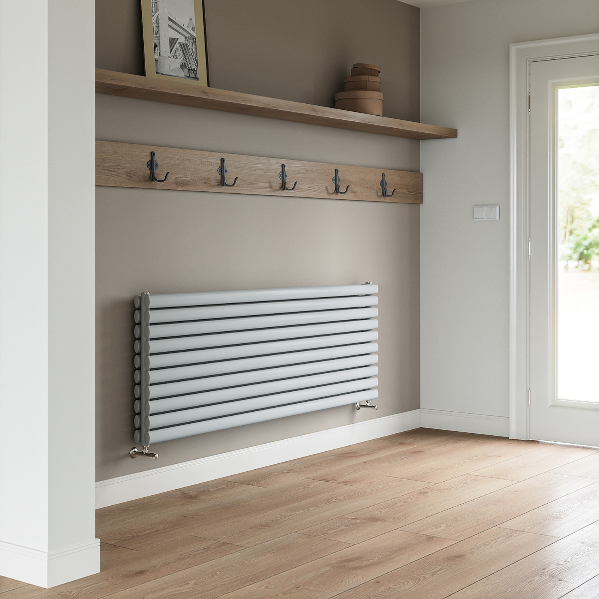 Landscape Radiator 590mm x 1600mm Feather Grey Double Oval Tube Horizontal / Landscape ...