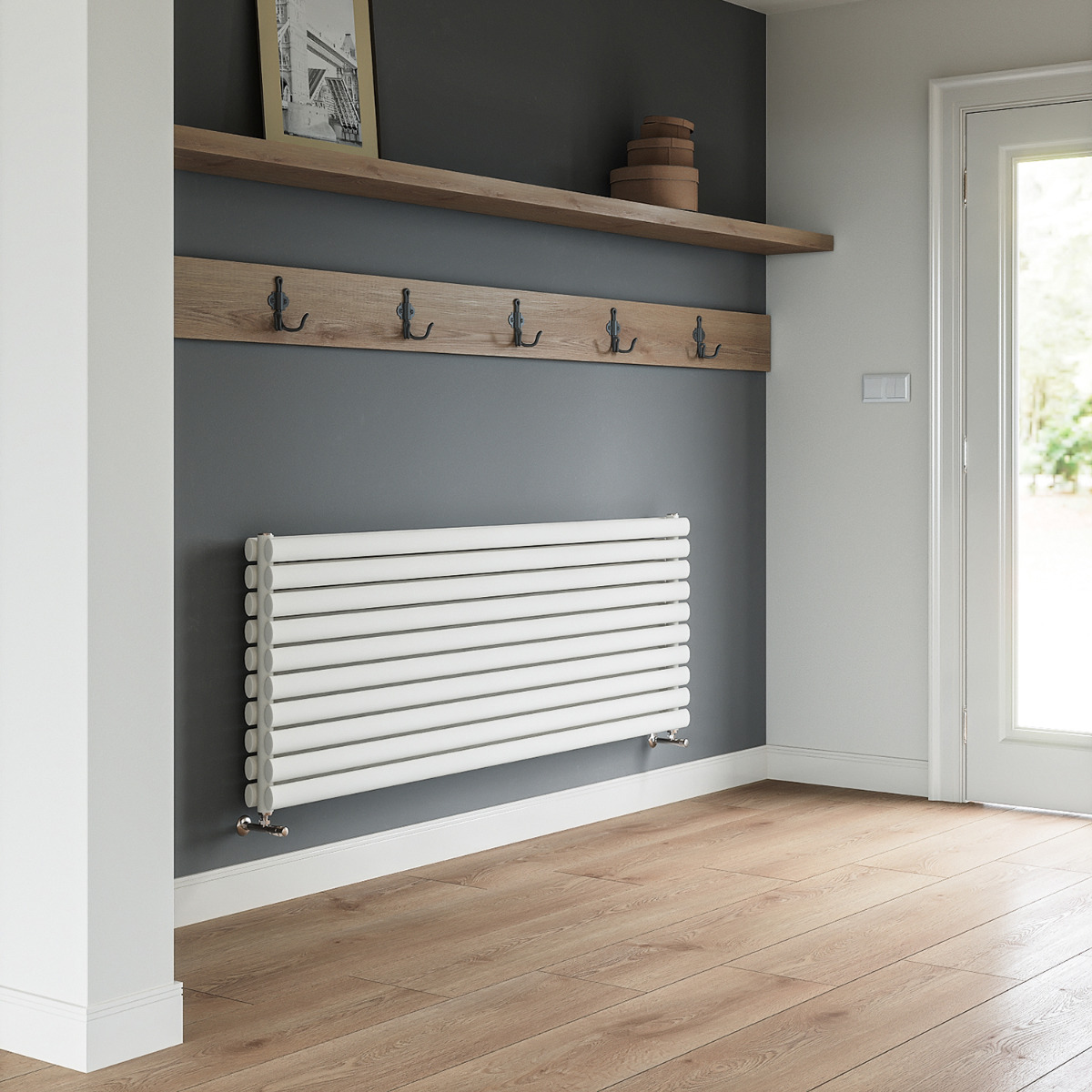 590mm x 1600mm White Double Oval Tube Horizontal / Landscape Radiator