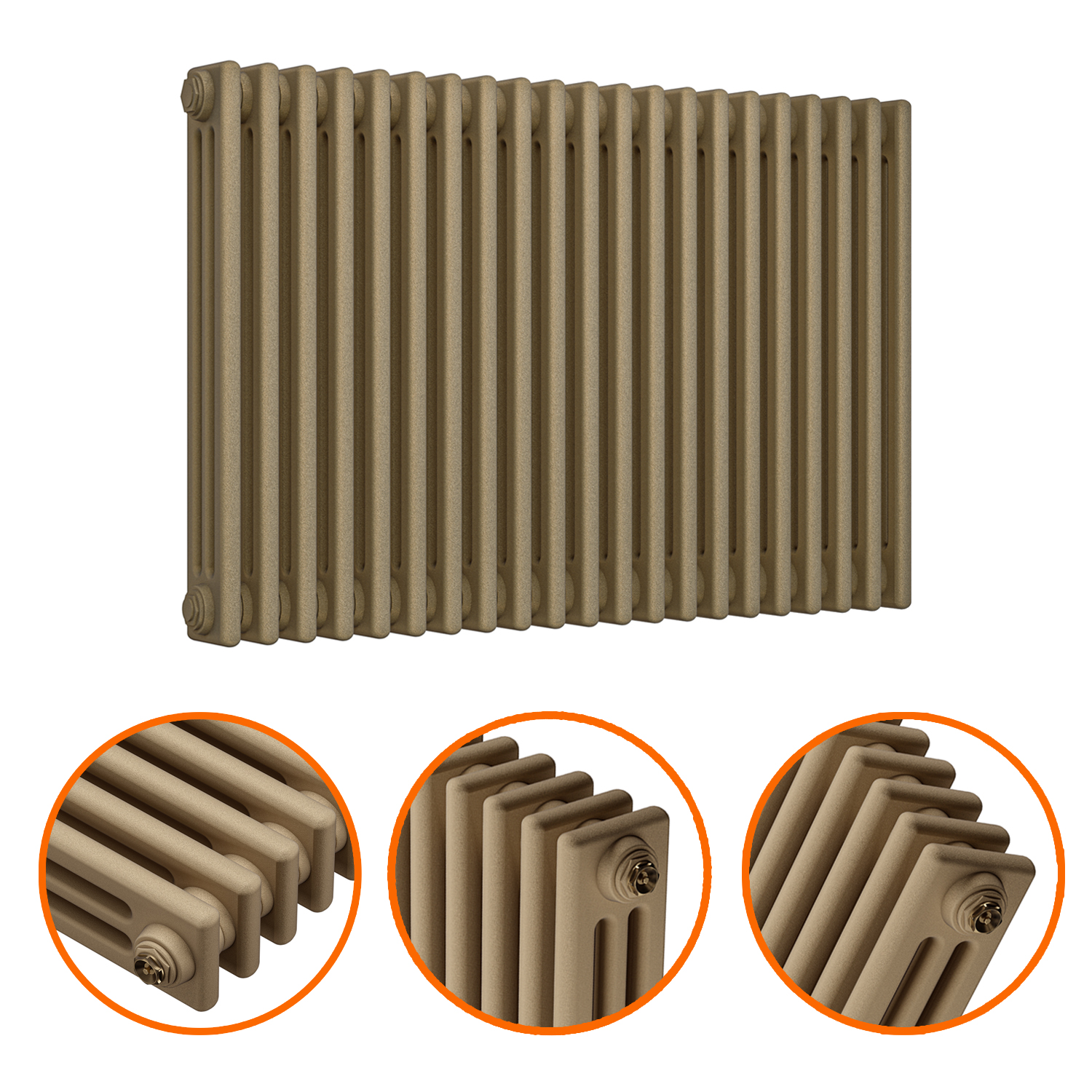 Modren Radiators Three Pipe 600 x 1013mm Antique Brass Horizontal Traditional 3 Column Radiator