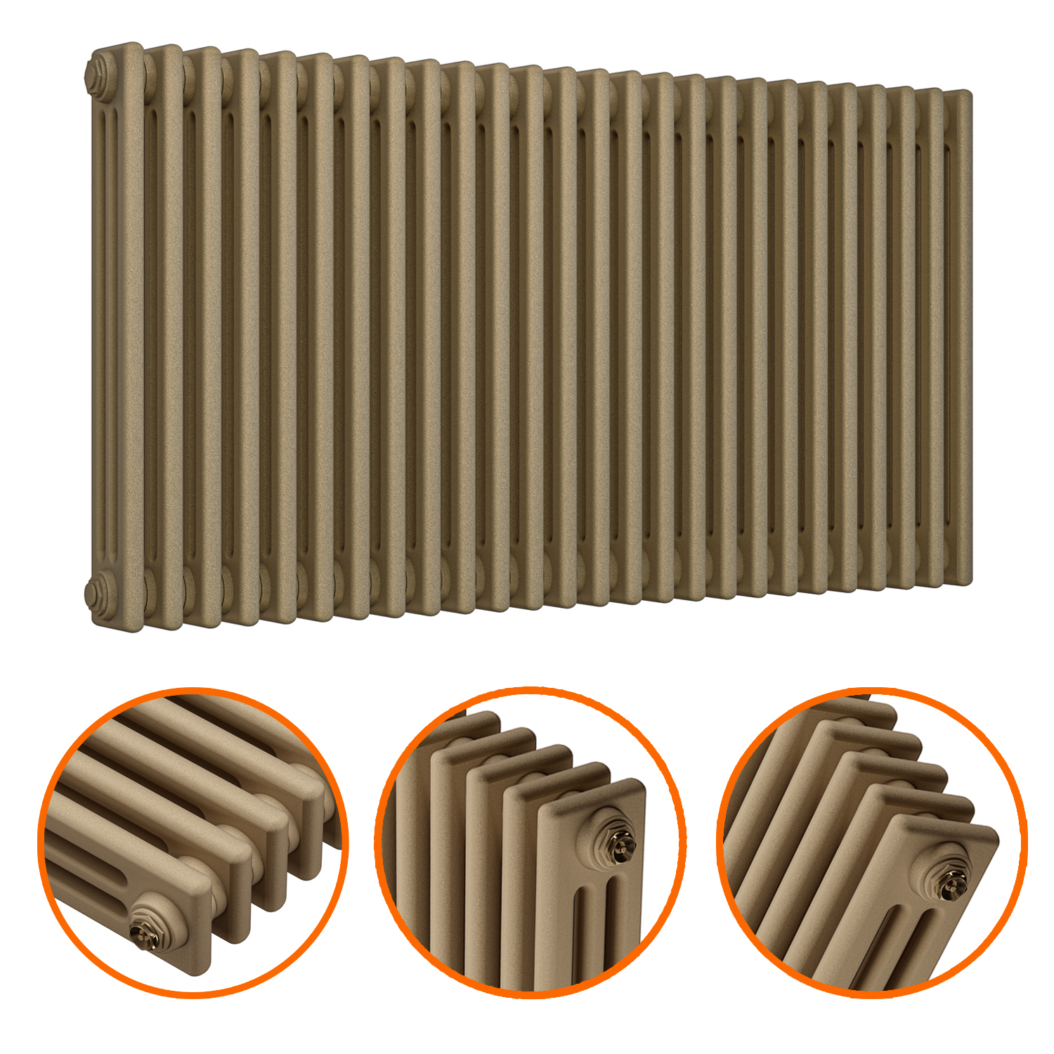 Modren Radiators Three Pipe 600 x 1193mm Antique Brass Horizontal Traditional 3 Column Radiator