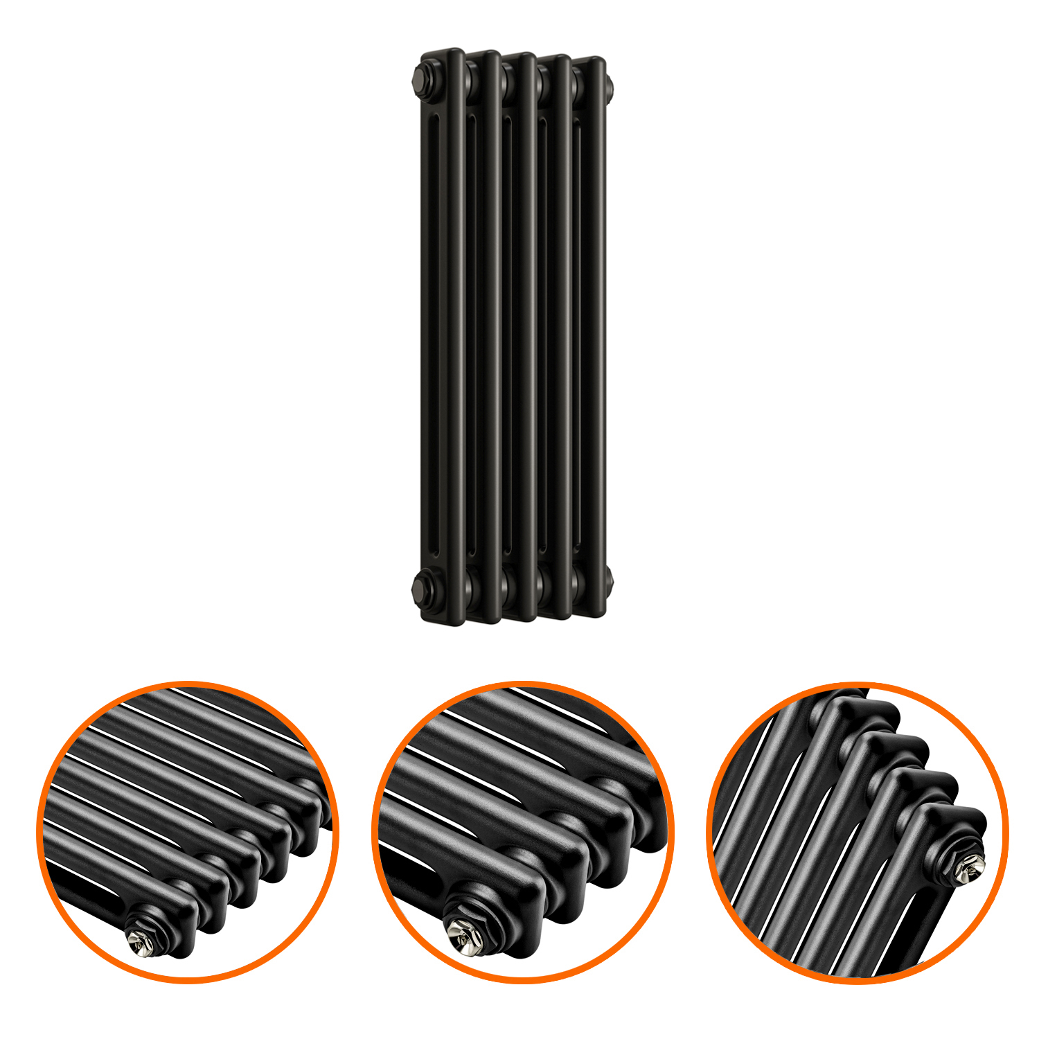 600 x 249mm Black Horizontal Traditional 2 Column Radiator